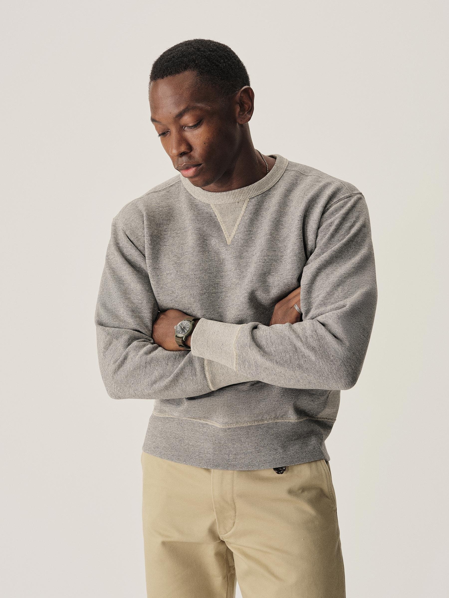 Two Tone Heather Grey Welterweight Double V Crew Sweatshirt Product Image