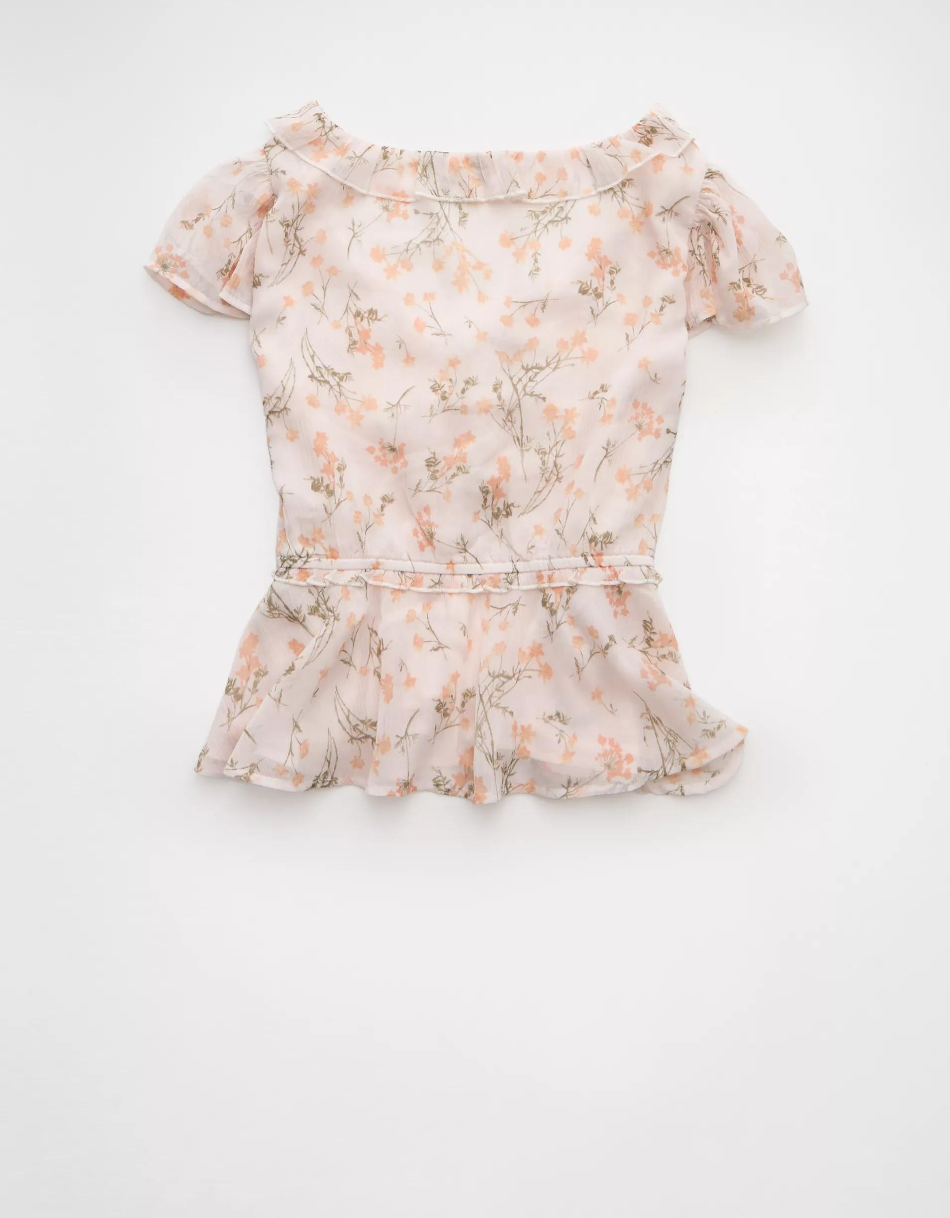 AE V-Neck Chiffon Babydoll Blouse Product Image