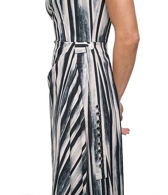 DKNY by Donna Karan Sleeveless Stripe Side Wrap Aline Midi Dress Product Image