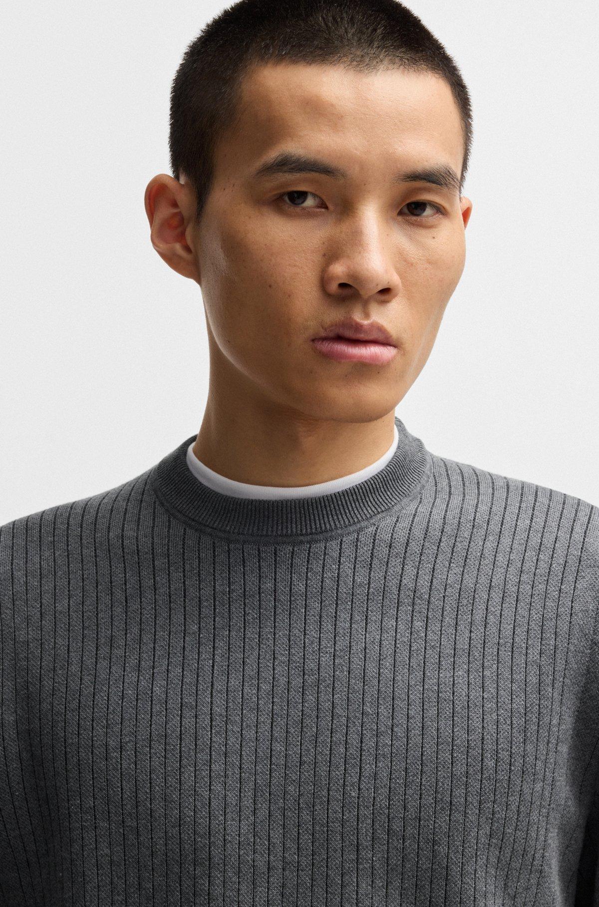 Cotton sweater with knitted vertical stripes in regular fit Product Image