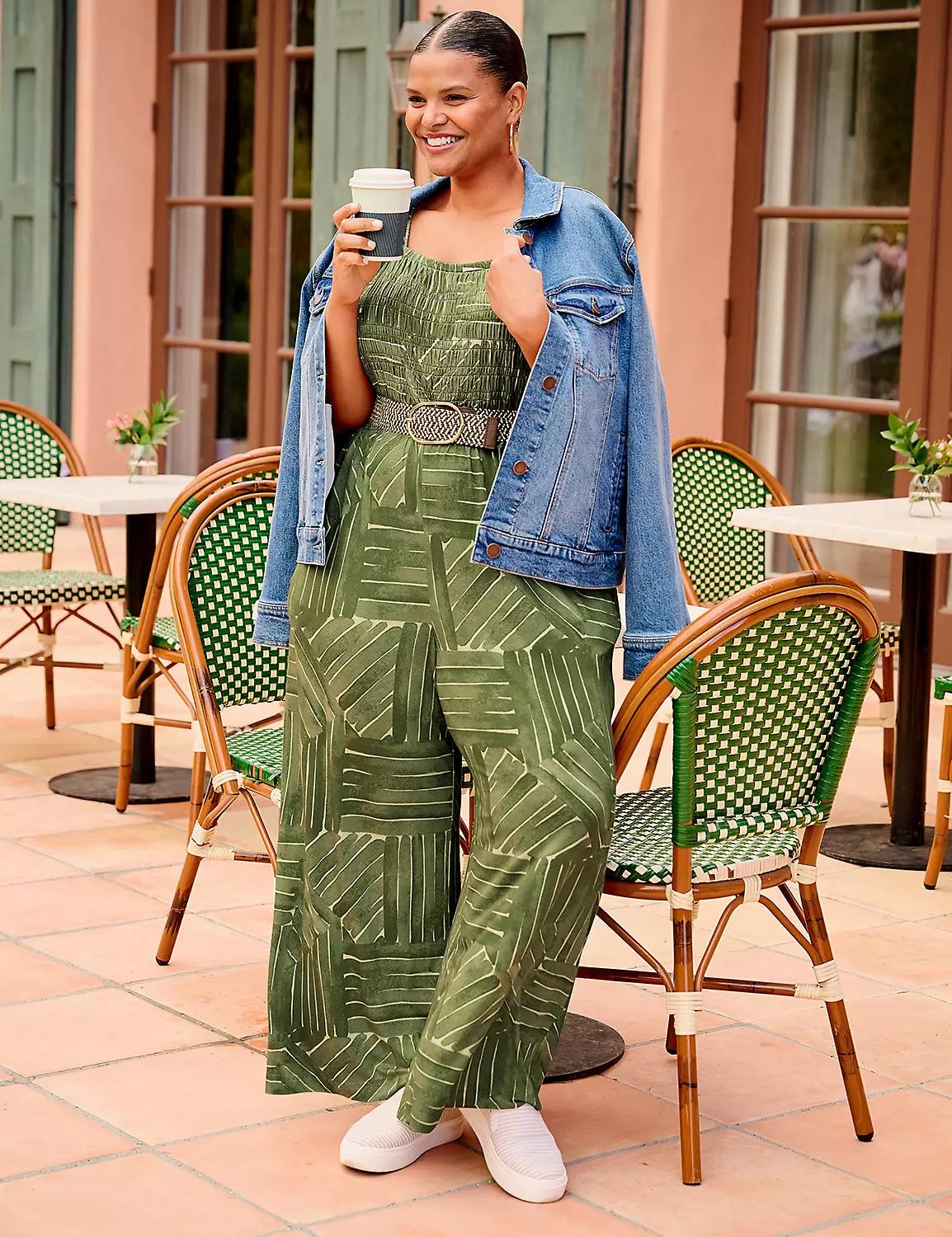 Smocked-Bodice Flutter-Sleeve Jumpsuit Product Image