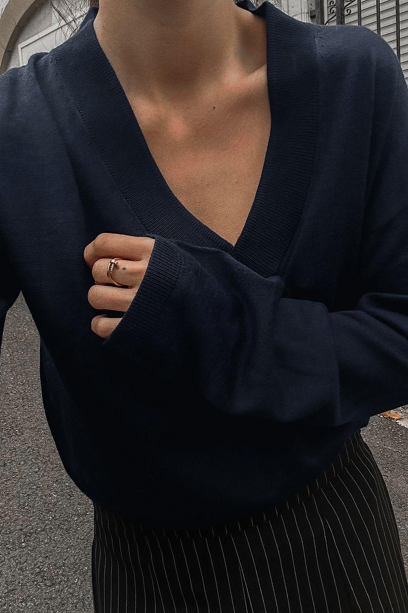 Oversized Wool Blend V-neck Knitted Sweater Product Image