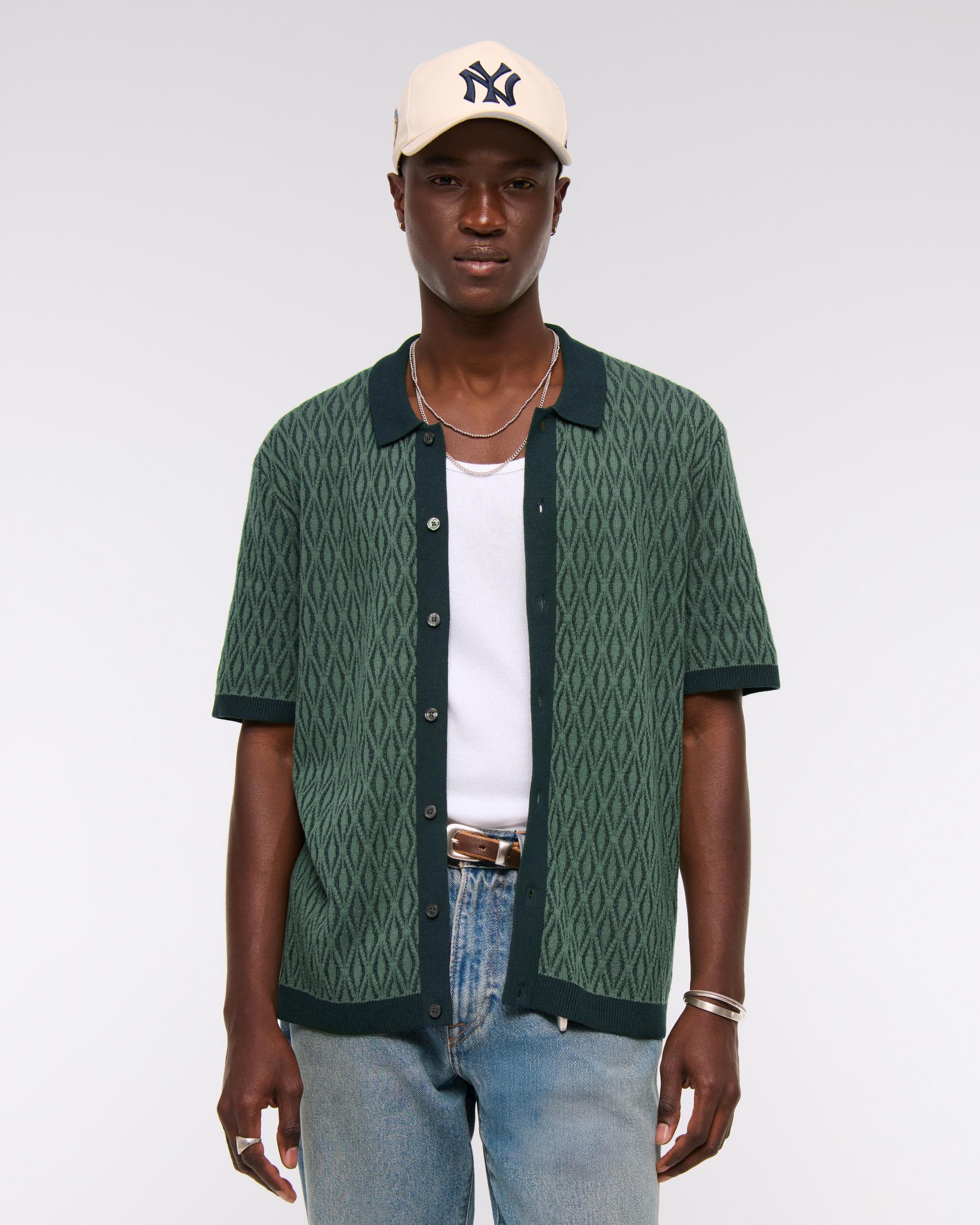 Jacquard Pattern Button-Through Sweater Polo Product Image