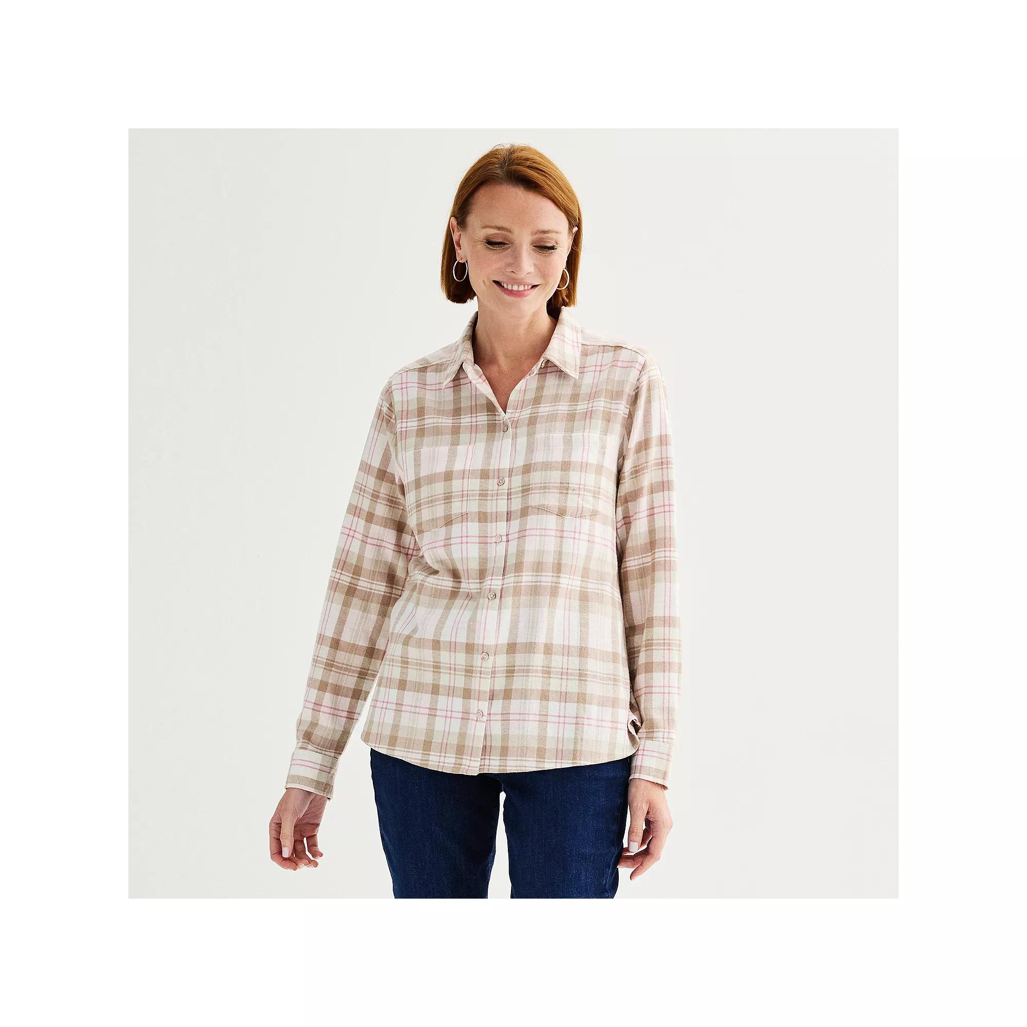 Women's Croft & Barrow® The Extra Soft Plaid Flannel Shirt, Size: XS, Pink Color Plaid Product Image