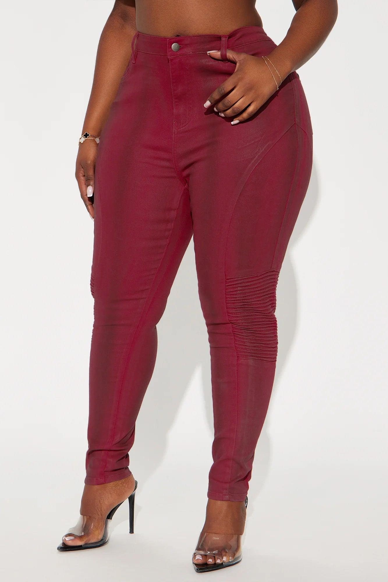 Tune In Coated Moto Skinny Pant - Burgundy Product Image