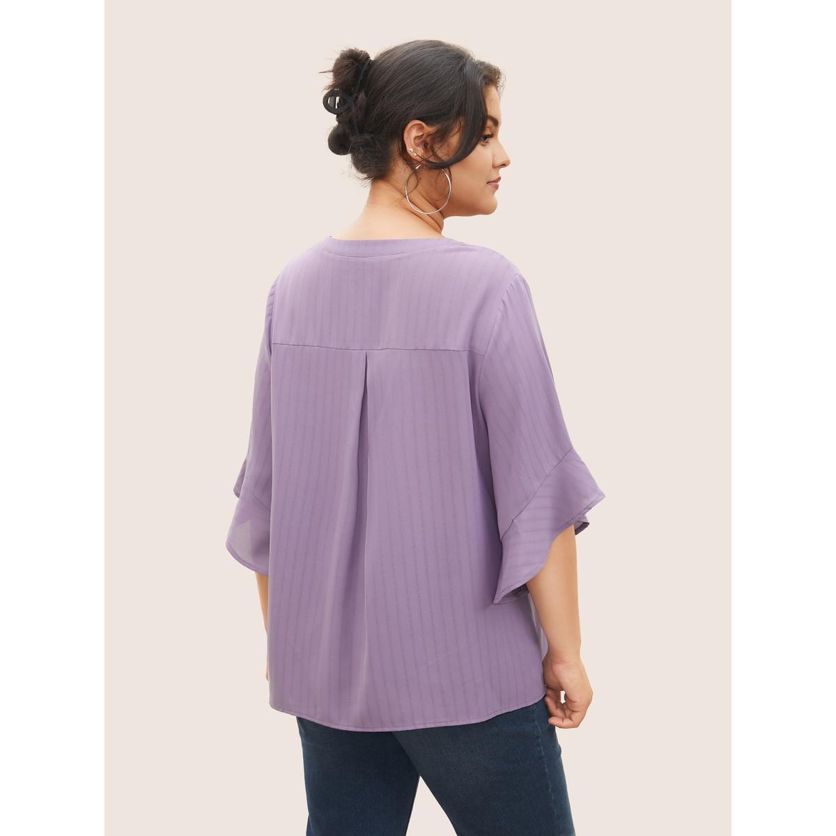 Plus Size Mauve Plain Tucked Seam Button Up Flutter Sleeve Blouse Women Work From Home Half Sleeve Flat collar Work Blouses BloomChic 28/5X Product Image