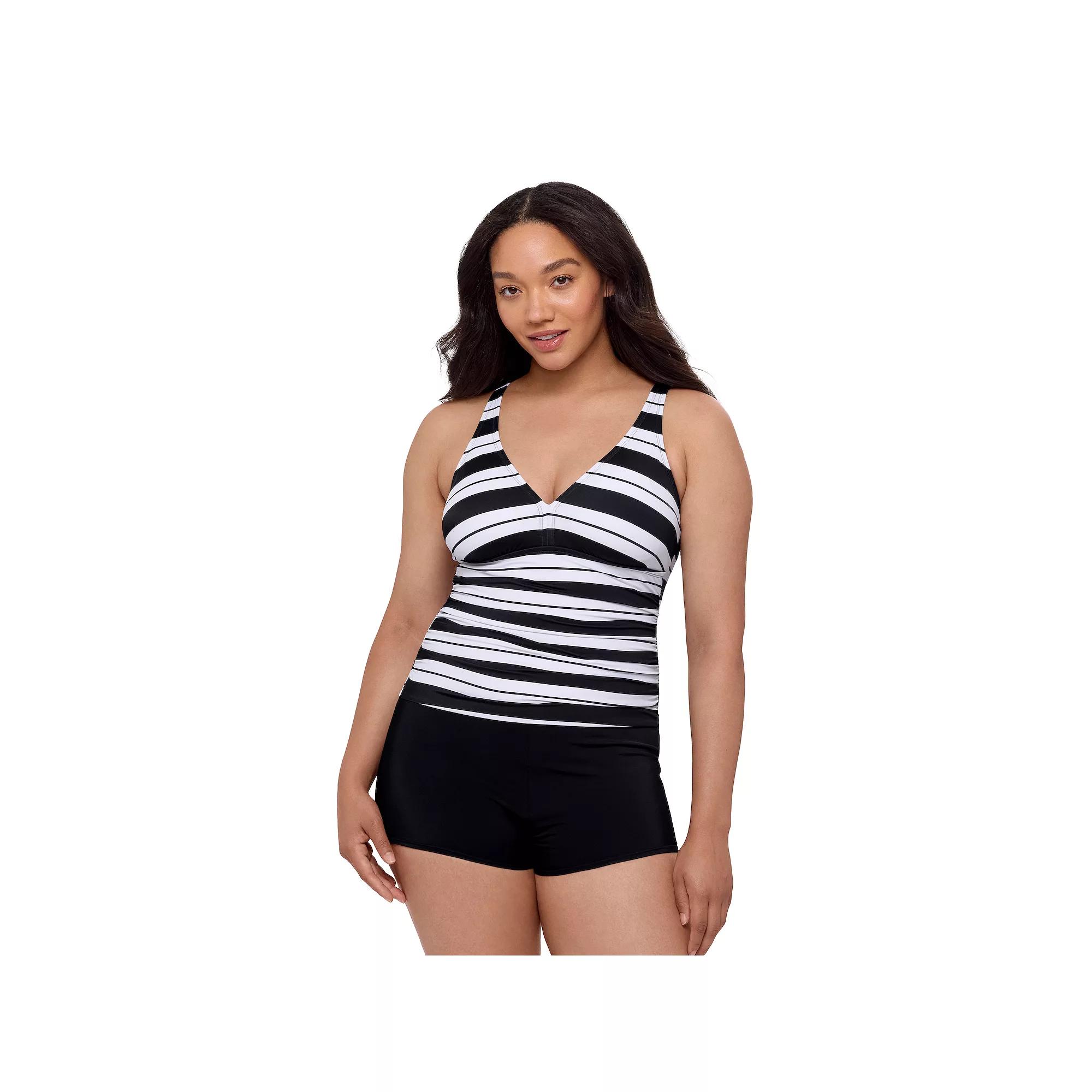 Women's Bal Harbour V Neck One-Piece Swim Suit, Size: 10, Boardwalk Stripe Product Image