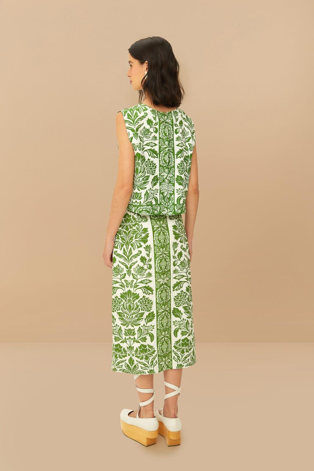 Green Delicate Tapestry LENZING™ ECOVERO™ Euroflax™ Midi Skirt Product Image