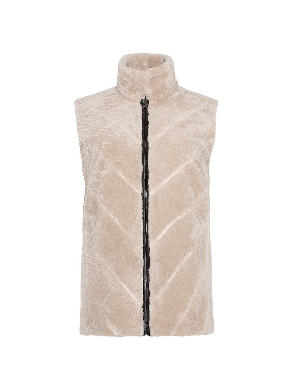 Womens Textured Shearling Lamb Zip Vest Reversible To Taffeta Product Image