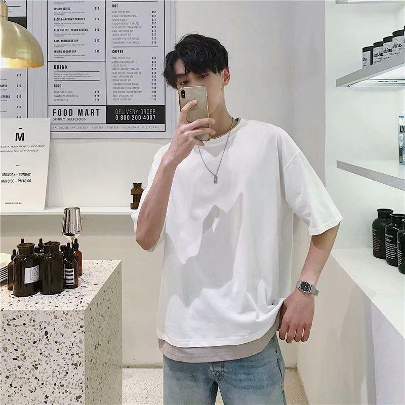 Mock Two-Piece Elbow-Sleeve T-Shirt Product Image