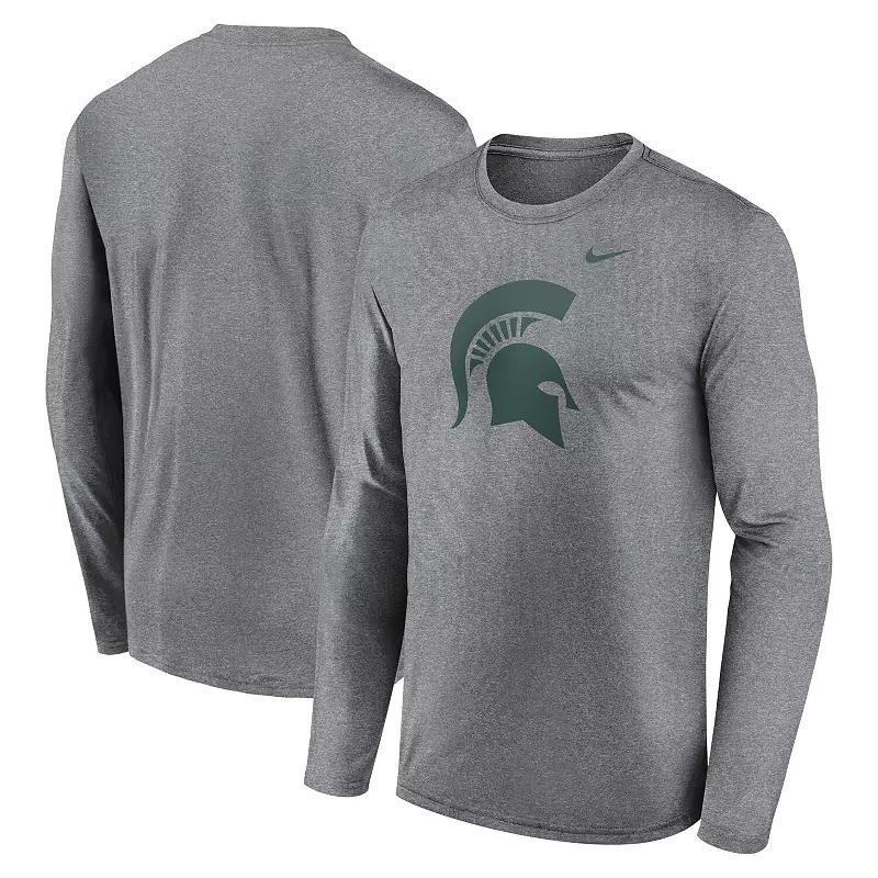 Men's Nike Heather Gray Michigan State Spartans Primetime Primary Legend Long Sleeve T-Shirt,  Product Image