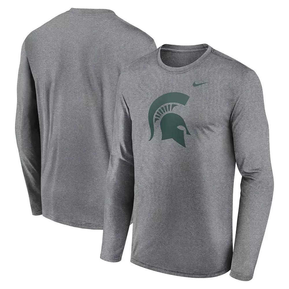 Men's Nike Heather Gray Michigan State Spartans Primetime Primary Legend Long Sleeve T-Shirt,  Product Image