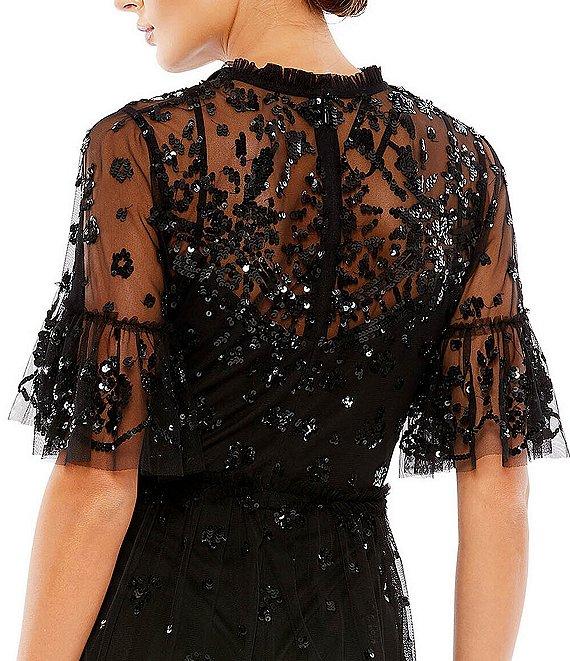 Mac Duggal Illusion Mock Neck Short Sleeve Sequined Dress Product Image