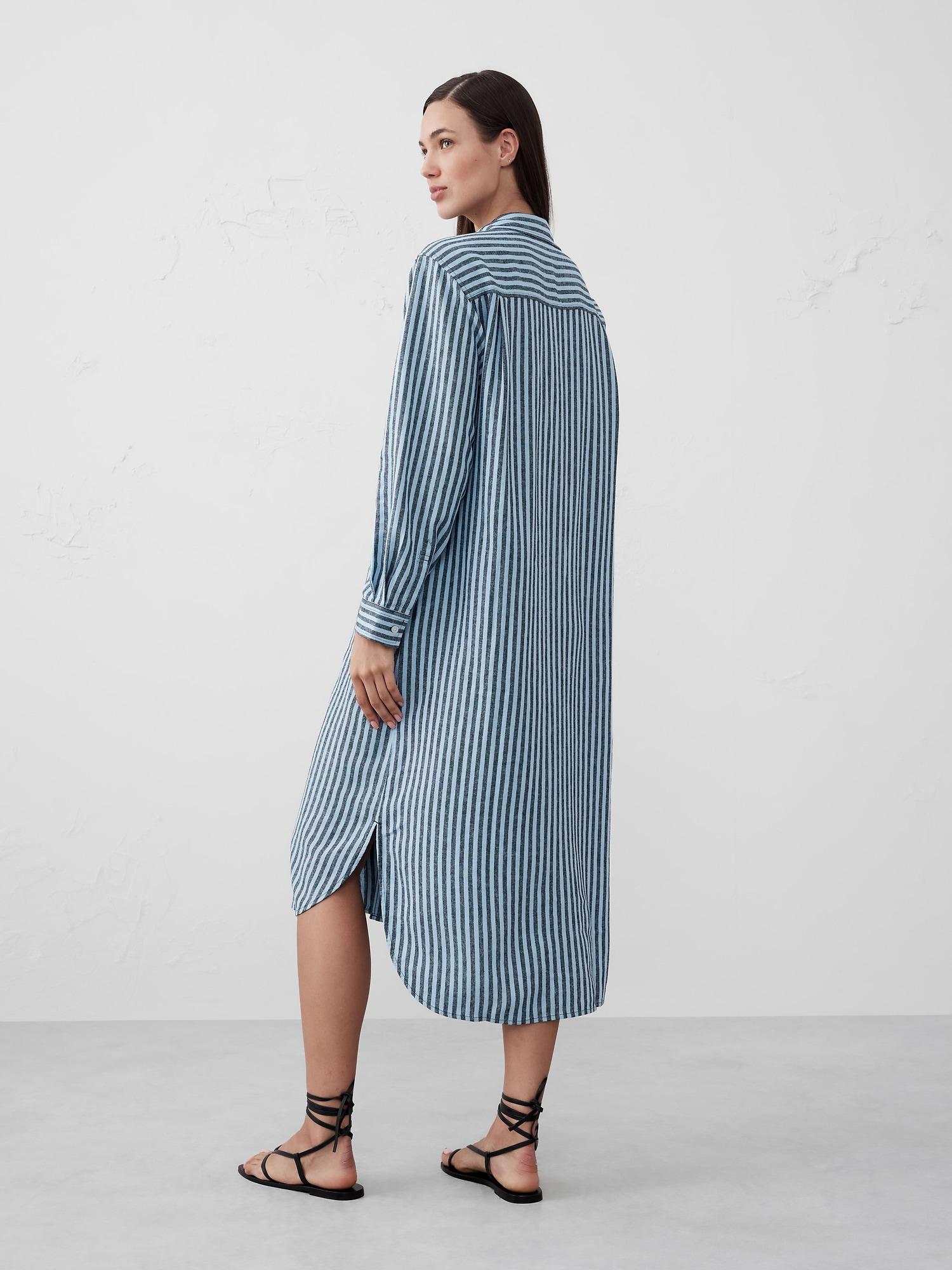 Linen-Blend Midi Shirtdress Product Image