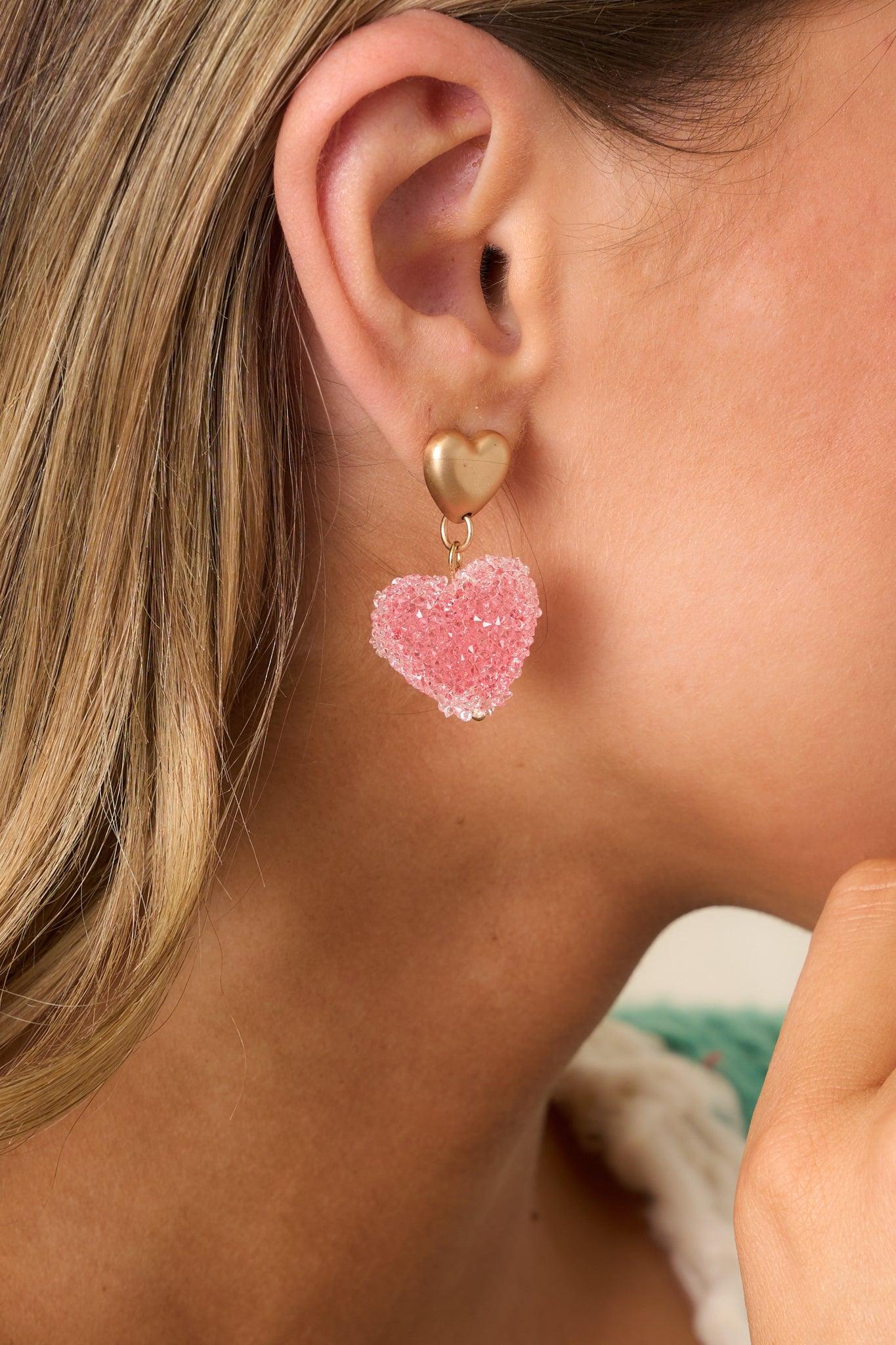 Sugar Coated Pink Heart Dangle Earrings Product Image