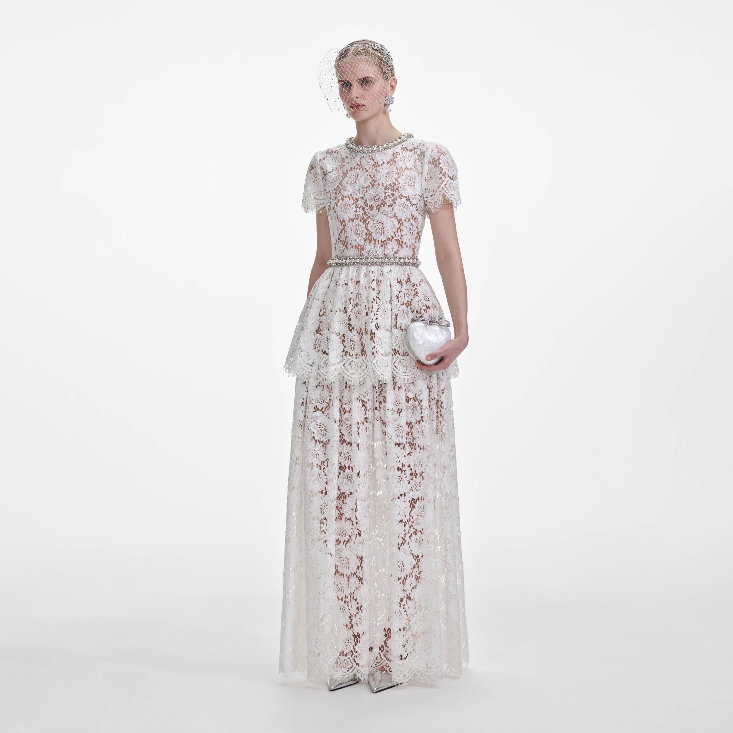 White Lace Tiered Maxi Dress Product Image