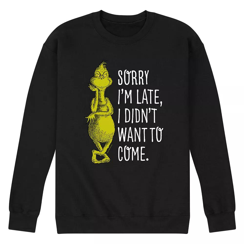 Men's Dr. Seuss Grinch Sorry I'm Late Fleece Sweatshirt,  Product Image