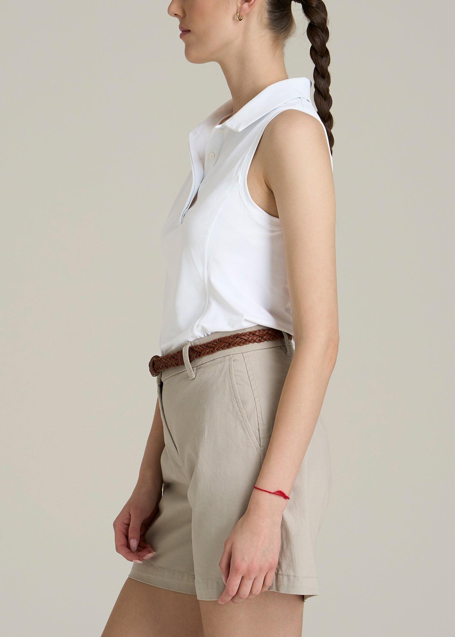 Active Sleeveless Polo Shirt for Tall Women in White Female Product Image