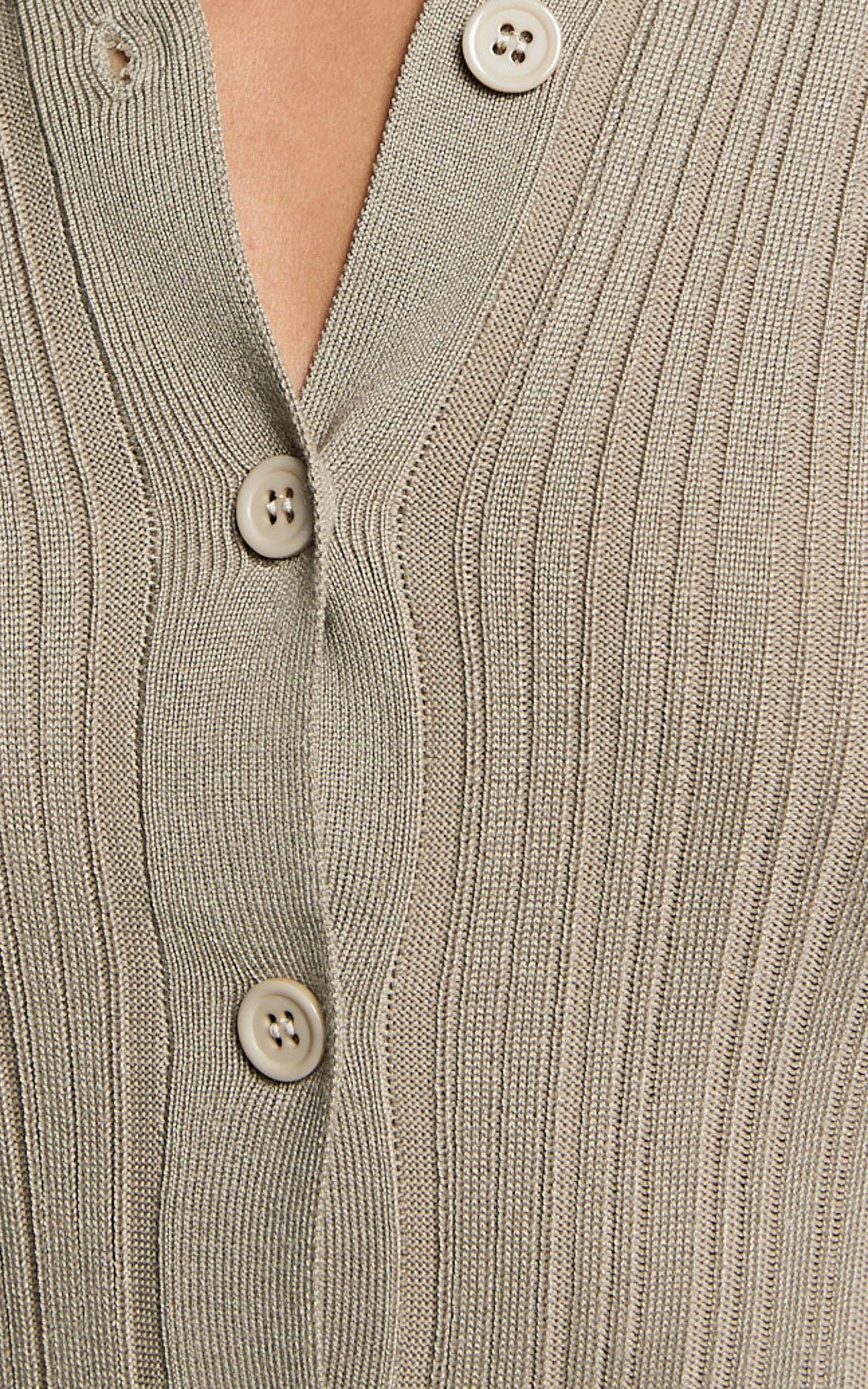 Kelsey Top - Button Through Long Sleeve Knitted Top in Taupe Product Image