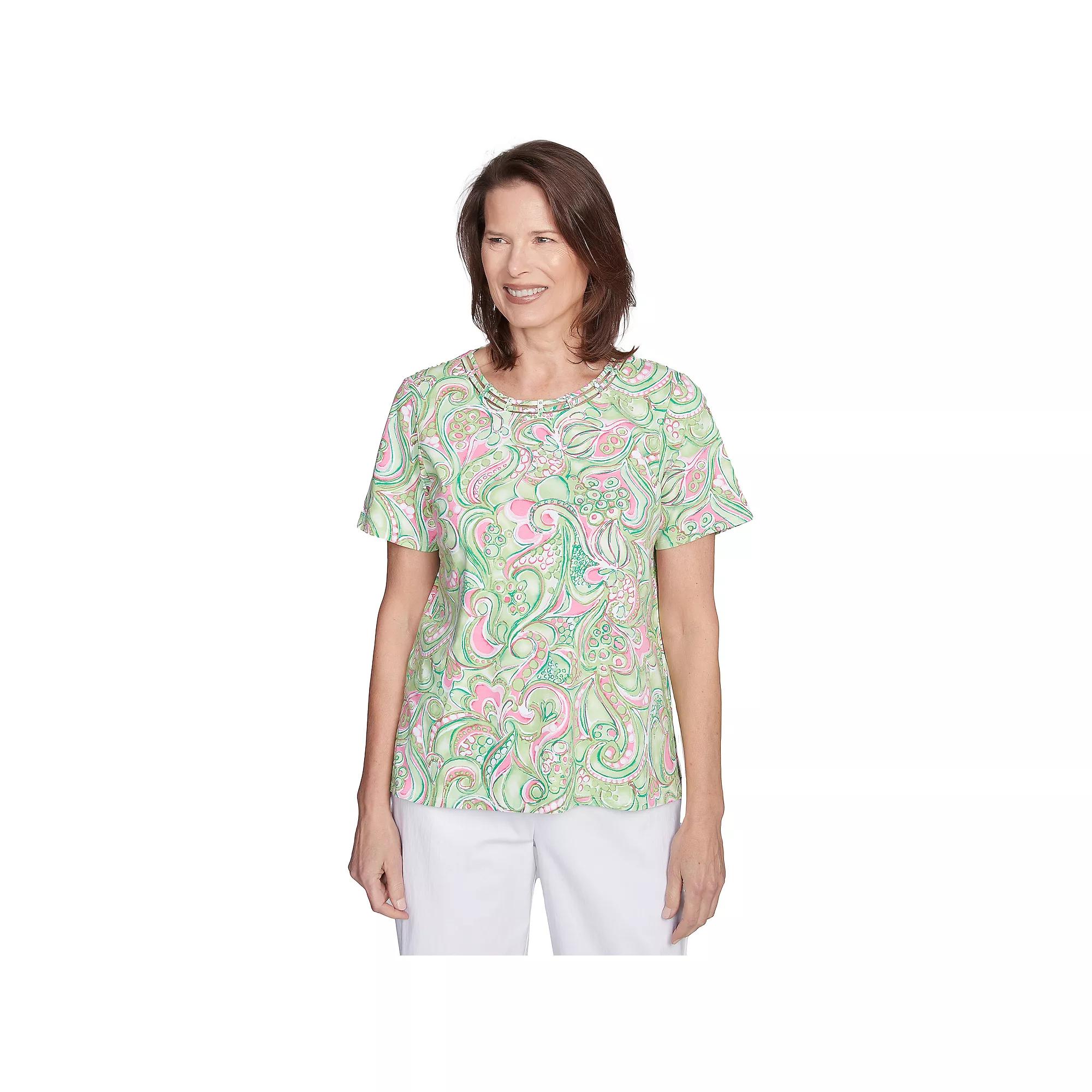 Women's Alfred Dunner Abstract Scroll Crew Neck Top, Size: Medium, Green Product Image