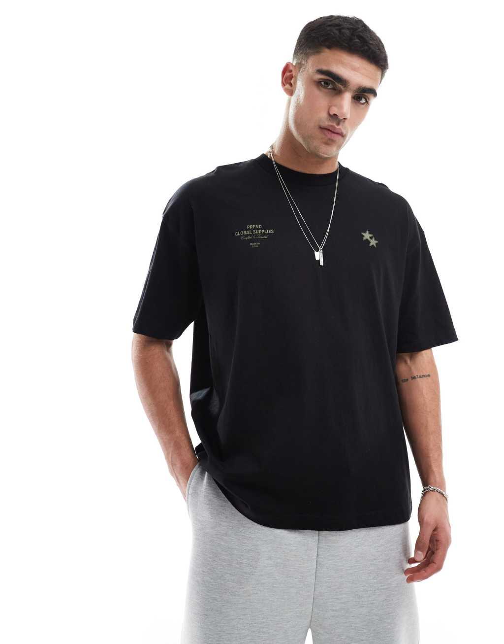 ASOS DESIGN oversized t-shirt with street graphics in black Product Image