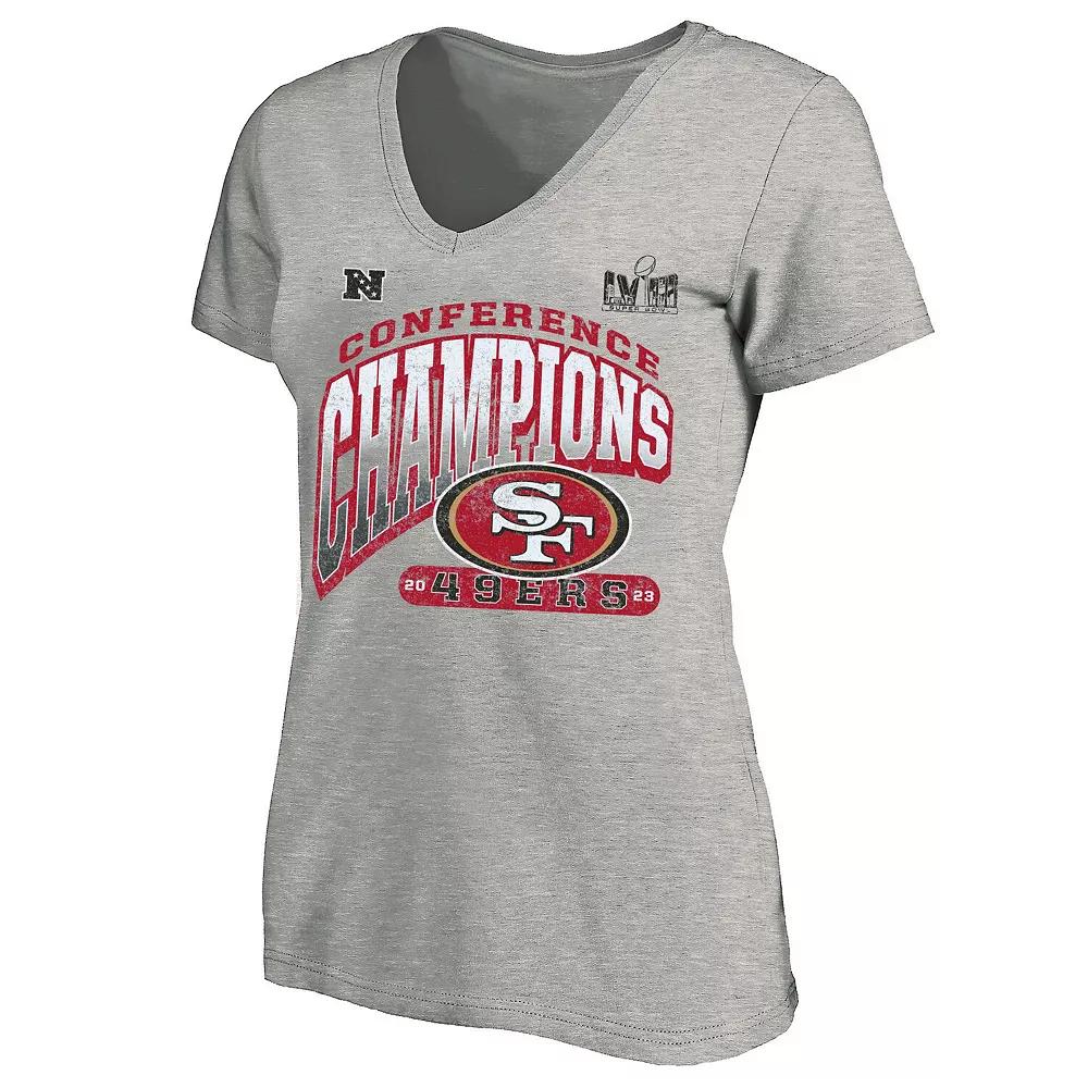 Women's Fanatics Branded  Heather Gray San Francisco 49ers 2023 NFC Champions Plus Size Hail Mary V-Neck T-Shirt, Size: 1XL, Grey Product Image