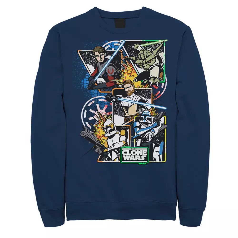 Men's Star Wars: The Clone Wars Group Shot Comic Panels Sweatshirt, Size: Large, Blue Product Image