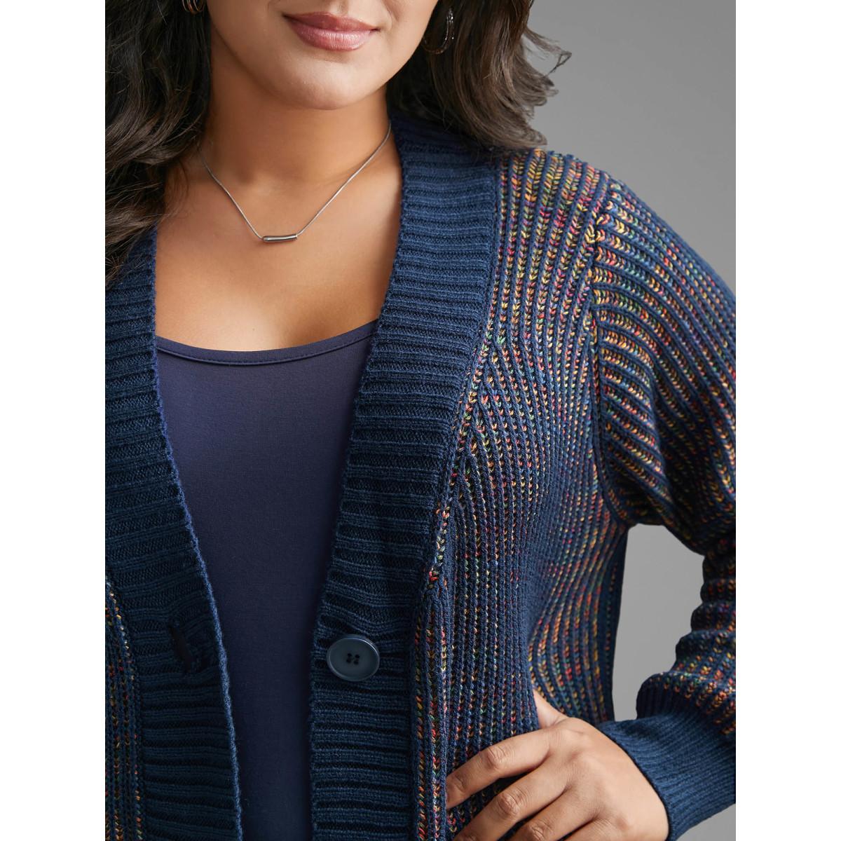 Plus Size Heather Textured Button Up Cardigan DarkBlue Women Casual Loose Long Sleeve Everyday Cardigans BloomChic 10/M Product Image