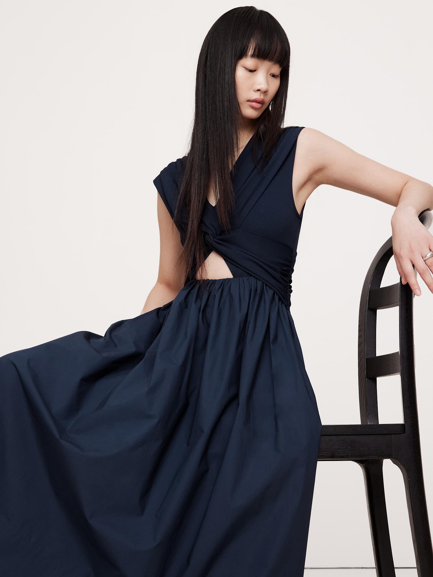 Mixed-Media Cut-Out Midi Dress Product Image