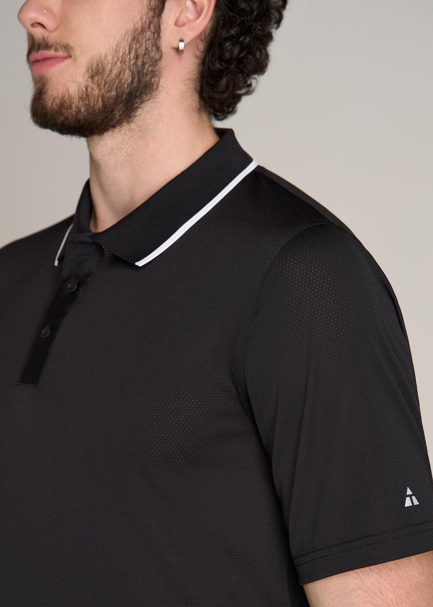 A.T. Performance Tipped Golf Polo for Tall Men in Black Product Image