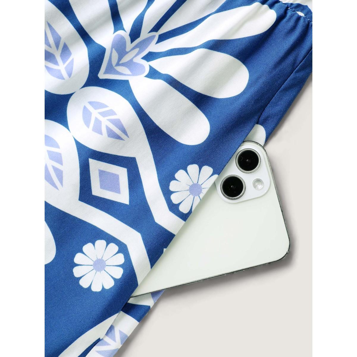 Plus Size Rayon Ornate Print Cinched-Waist Midi Dress Indigo Women V-neck Short sleeve Curvy BloomChic 18-20/2X Product Image