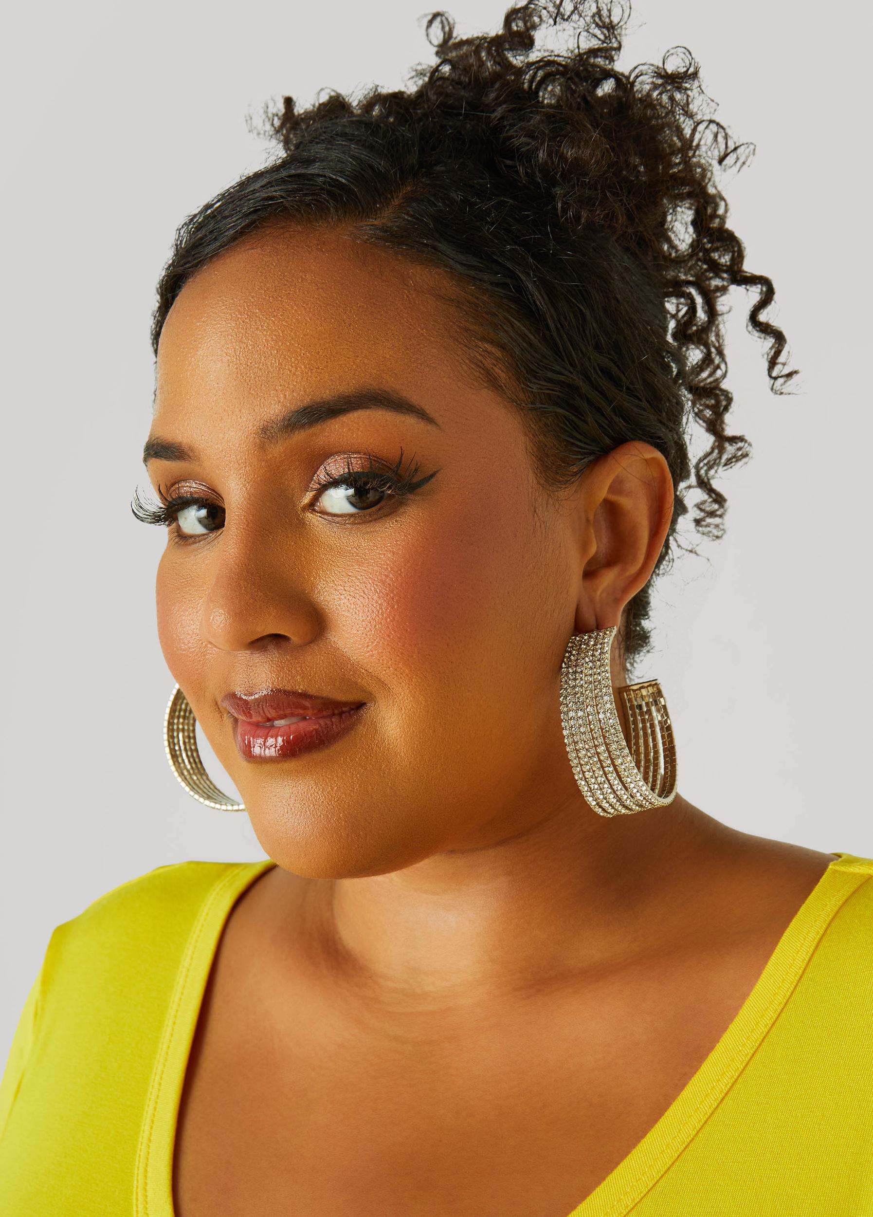 Stacked Pave Crystal Hoop Earrings Product Image