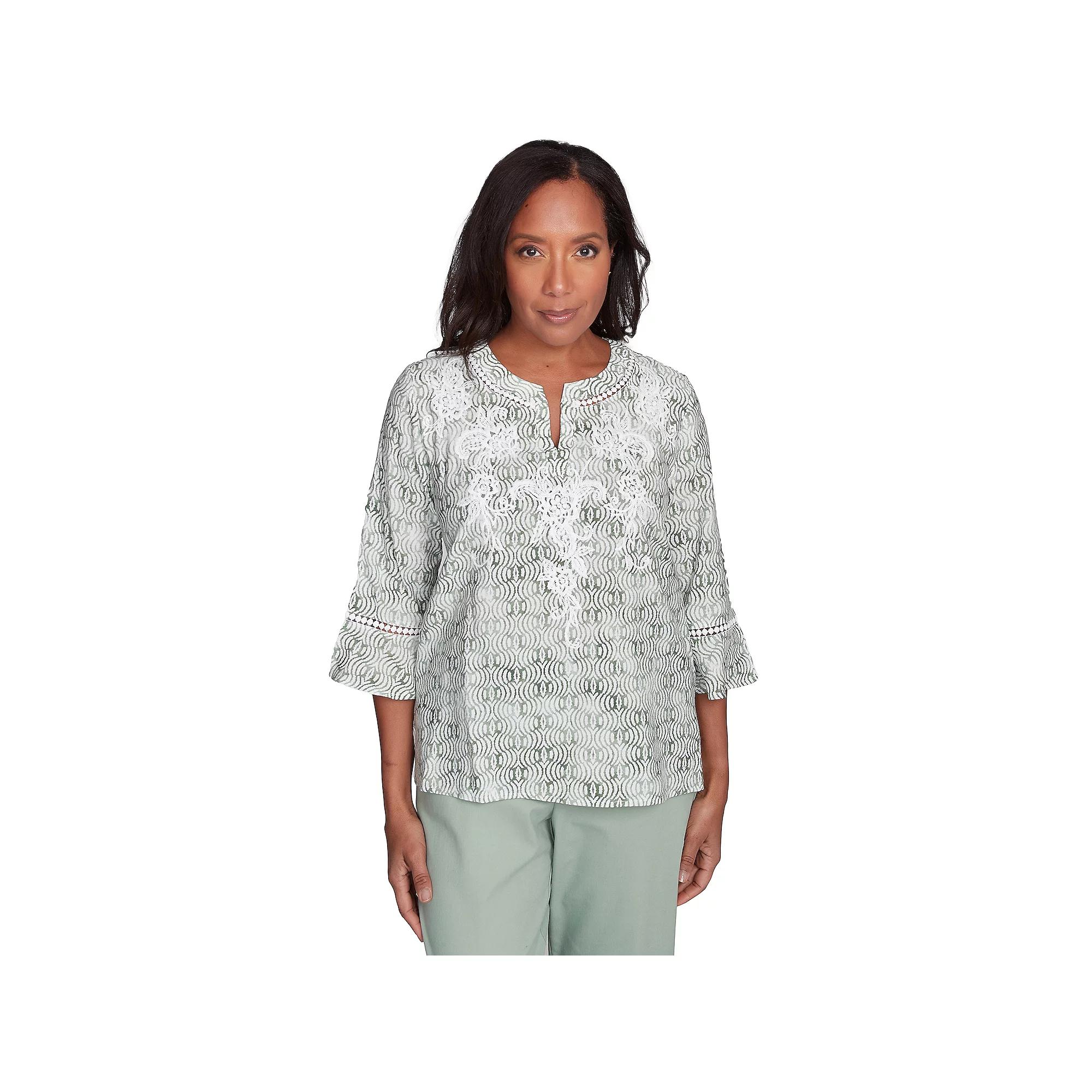 Women's Alfred Dunner Embroidered Geometric Flare Sleeve Top,  Product Image