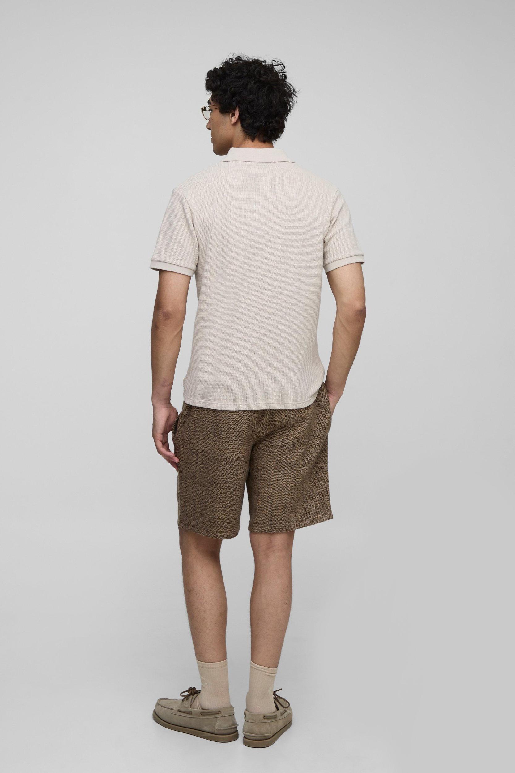 Elasticated Waist Relaxed Fit Herringbone Shorts | boohooMAN USA Product Image