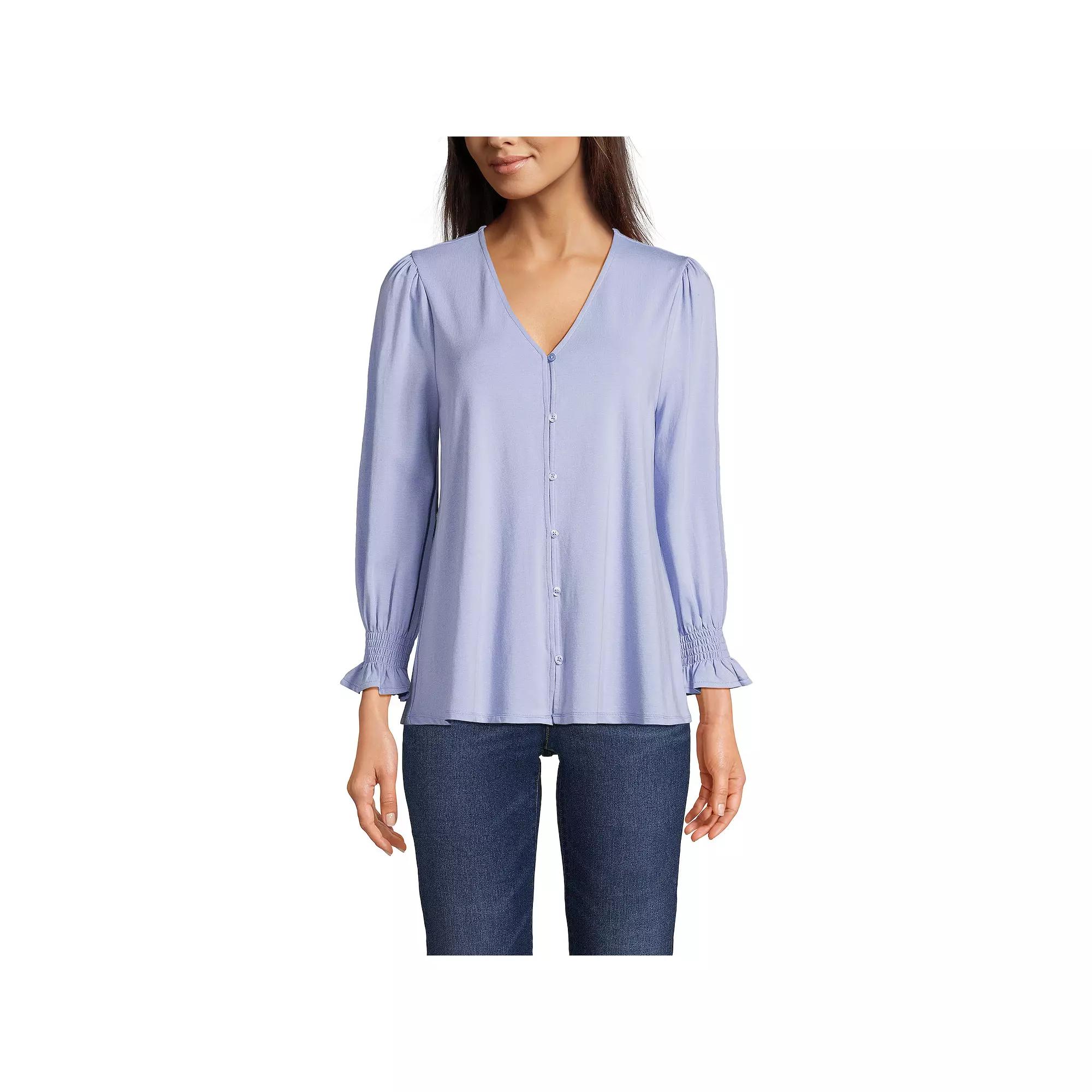 Women's Lands' End 3/4 Sleeve Lightweight Jersey Button Front Top,  Product Image