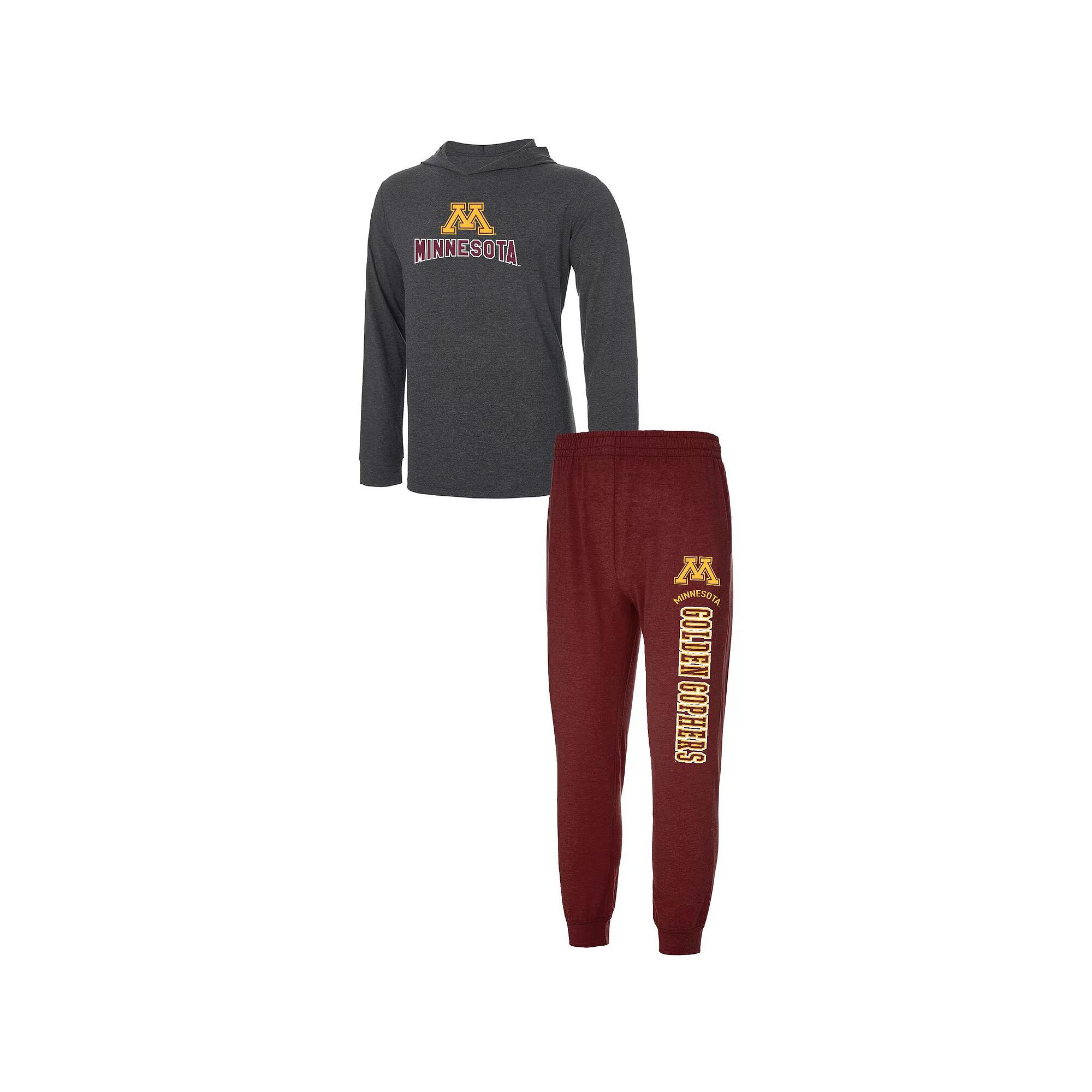 Men's Concepts Sport Heathered Maroon/Heathered Charcoal Minnesota Golden Gophers Meter Long Sleeve Hoodie T-Shirt & Jogger Pants Set,  Product Image