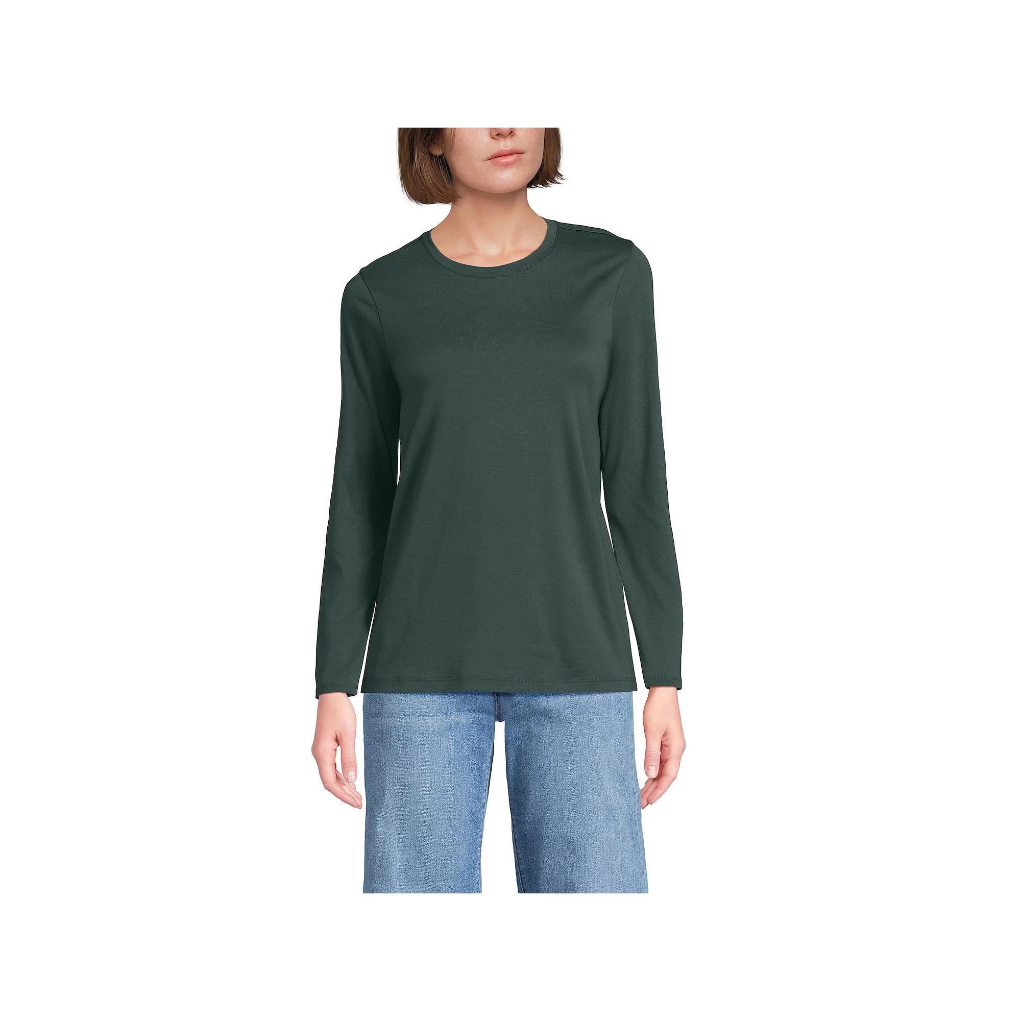 Petite Lands' End Relaxed-Fit Supima Long Sleeve Cotton Crewneck Tee, Women's,  Product Image