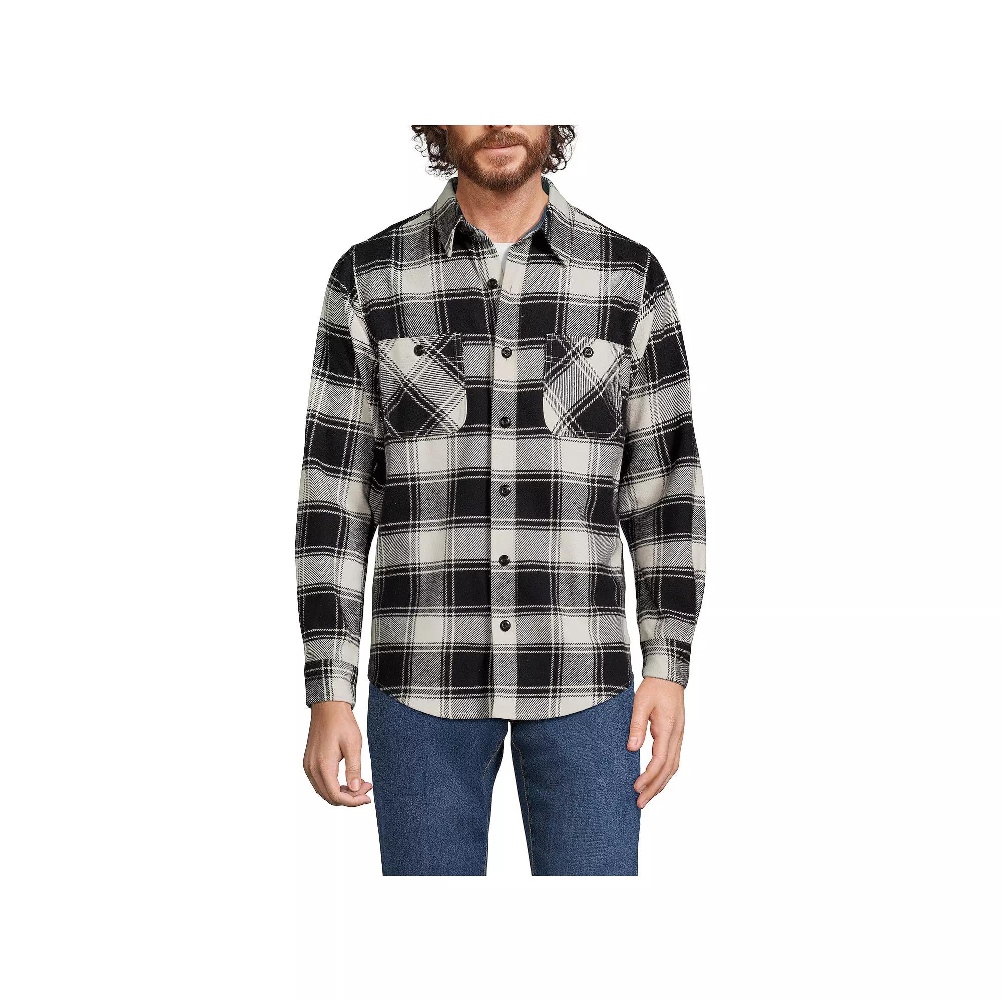 Men's Lands' End Traditional-Fit Rugged Flannel Button-Down Shirt, Size: Medium, Red Ivory Plaid Product Image