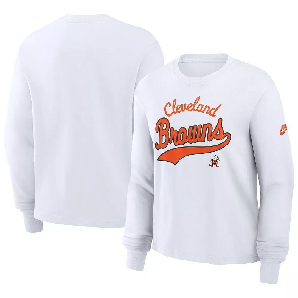 Women's Nike White Cleveland Browns Essential Long Sleeve Boxy T-Shirt, Size: Medium Product Image