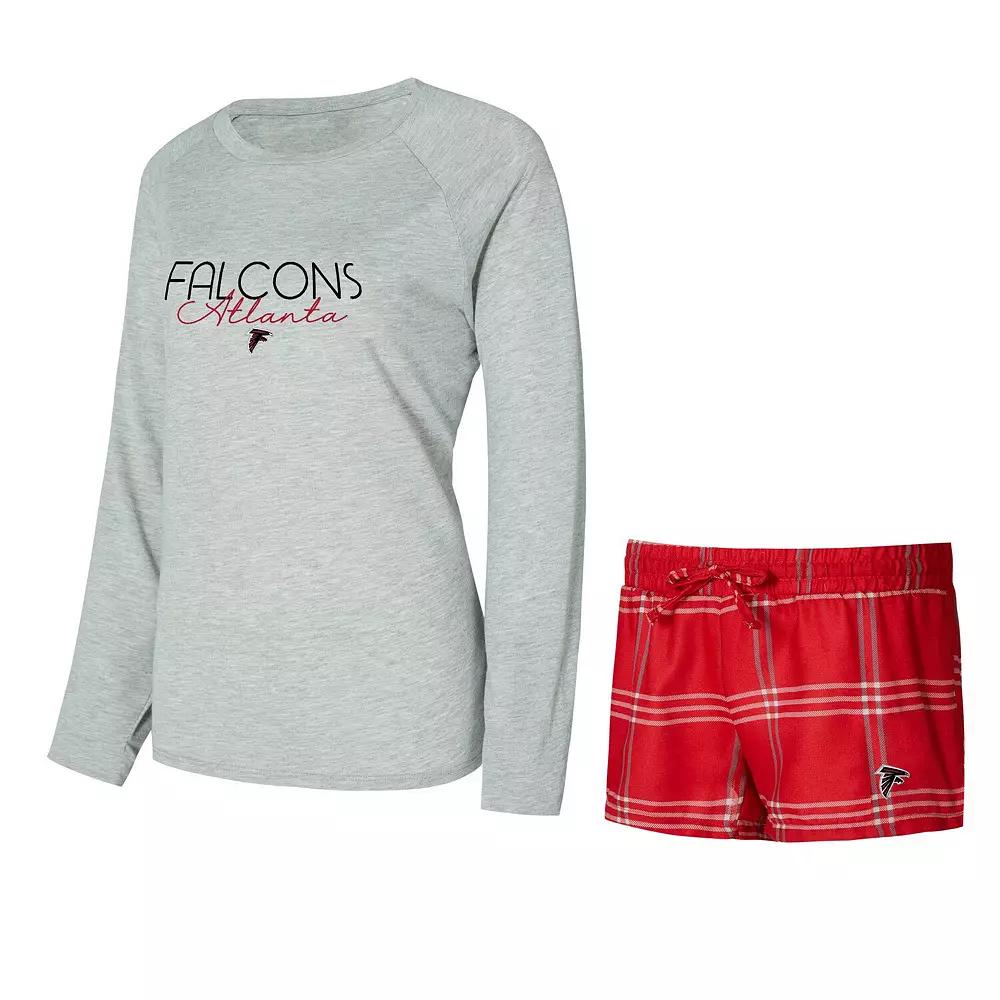 Women's Concepts Sport Red/Gray Atlanta Falcons Petition Raglan Long Sleeve T-Shirt and Shorts Set,  Product Image