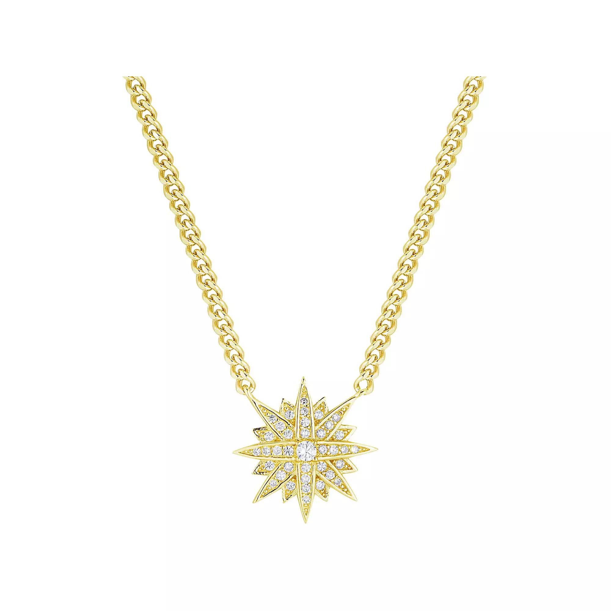 Sunkissed Sterling 14k Gold Over Silver Cubic Zirconia North Star Pendant Necklace, Women's, Size: 18", Gold Tone Product Image