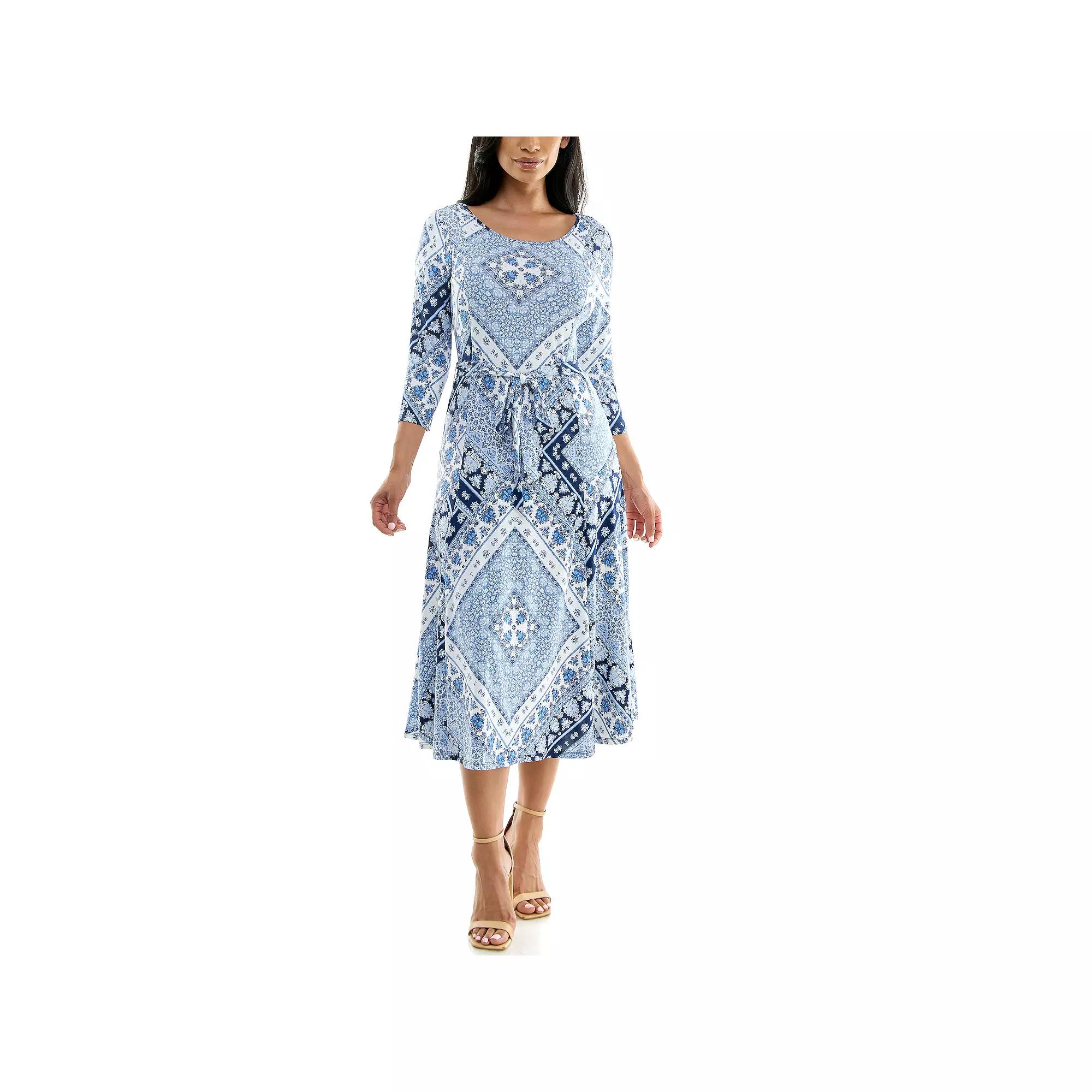 Women's Nina Leonard Sylvia Midi Dress With Belt,  Product Image