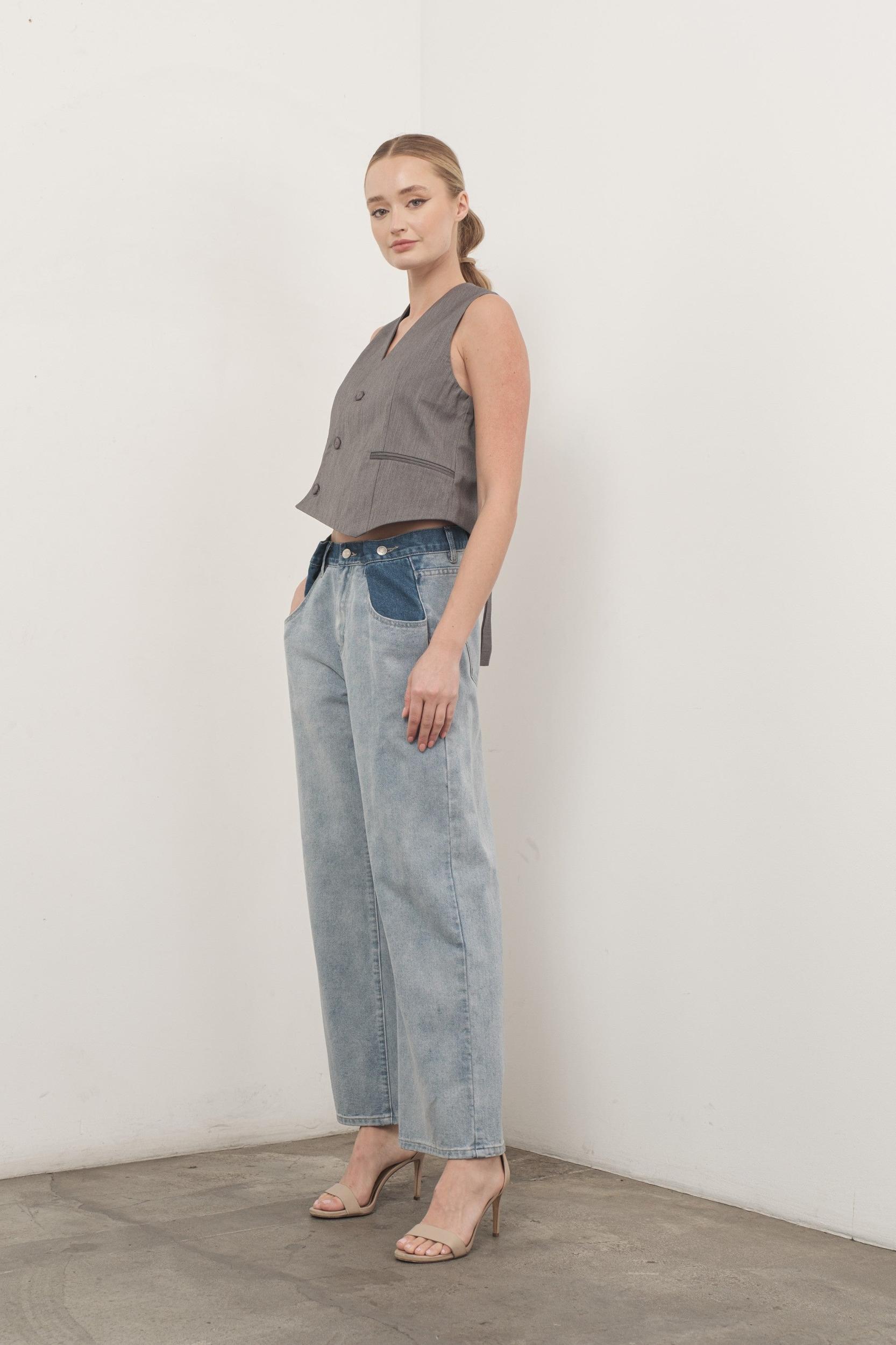 Color Block Denim Pants Product Image