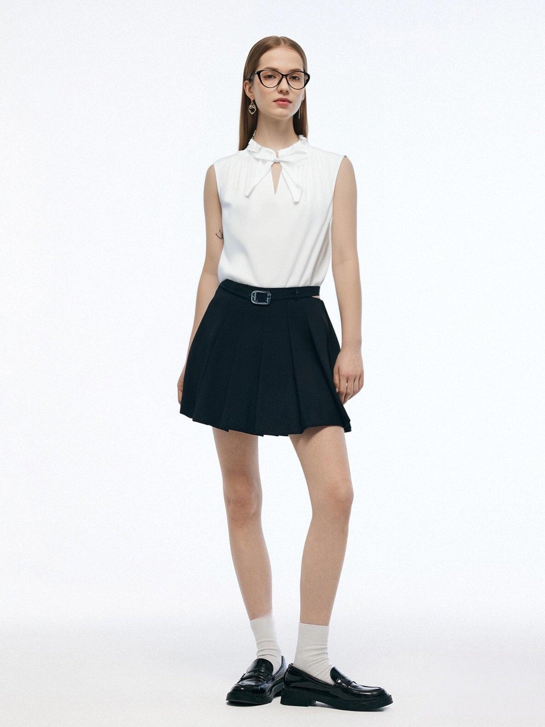 100% Cotton Ruffled Collar Women Sleeveless Blouse Product Image