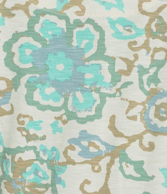 Multiples Plus Size Slub Batik Multi Printed V-Neck 3/4 Dolman Sleeve Top Product Image