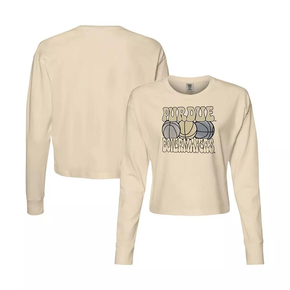 Women's Natural Purdue Boilermakers Comfort Colors Basketball Cropped Long Sleeve T-Shirt,  Product Image