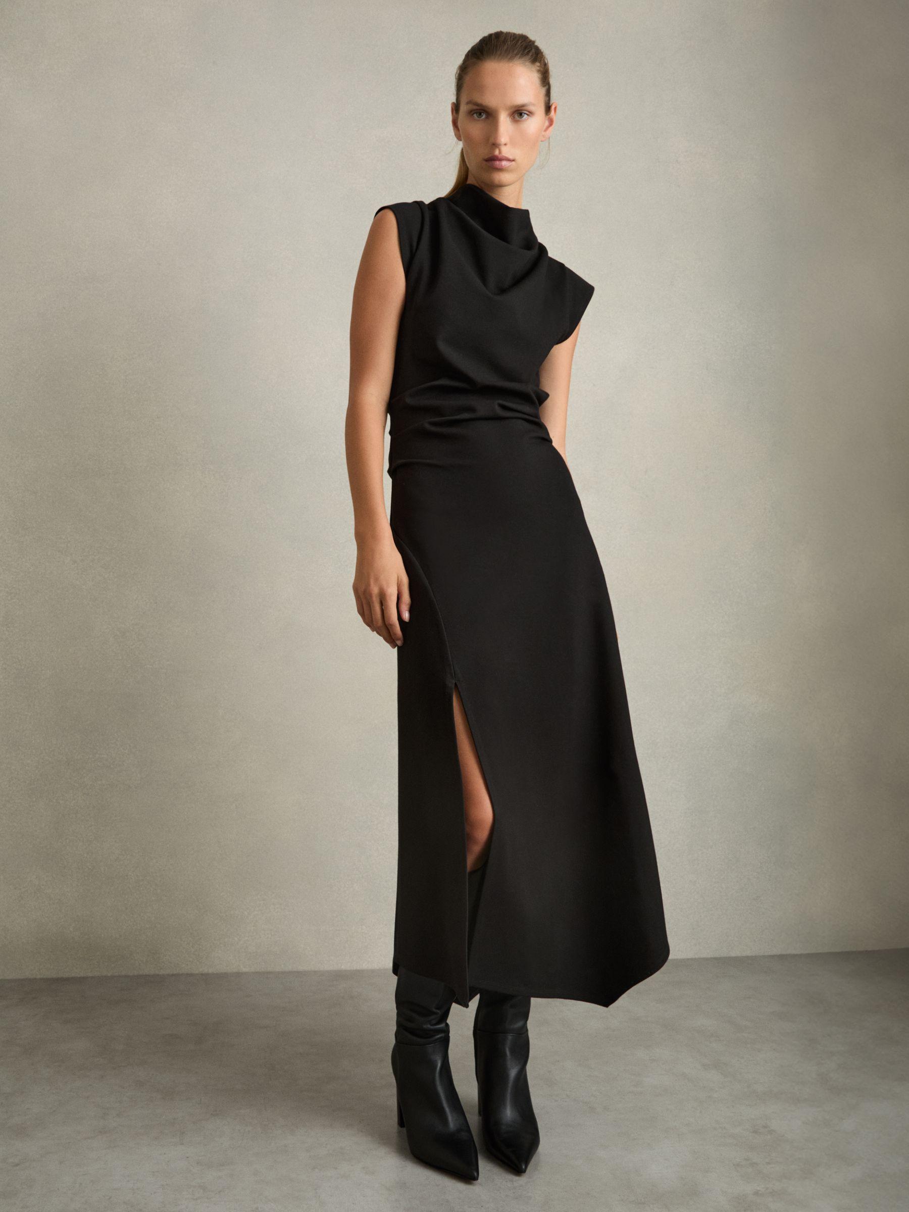 Twill-Jersey Draped Midi Dress in Black Product Image