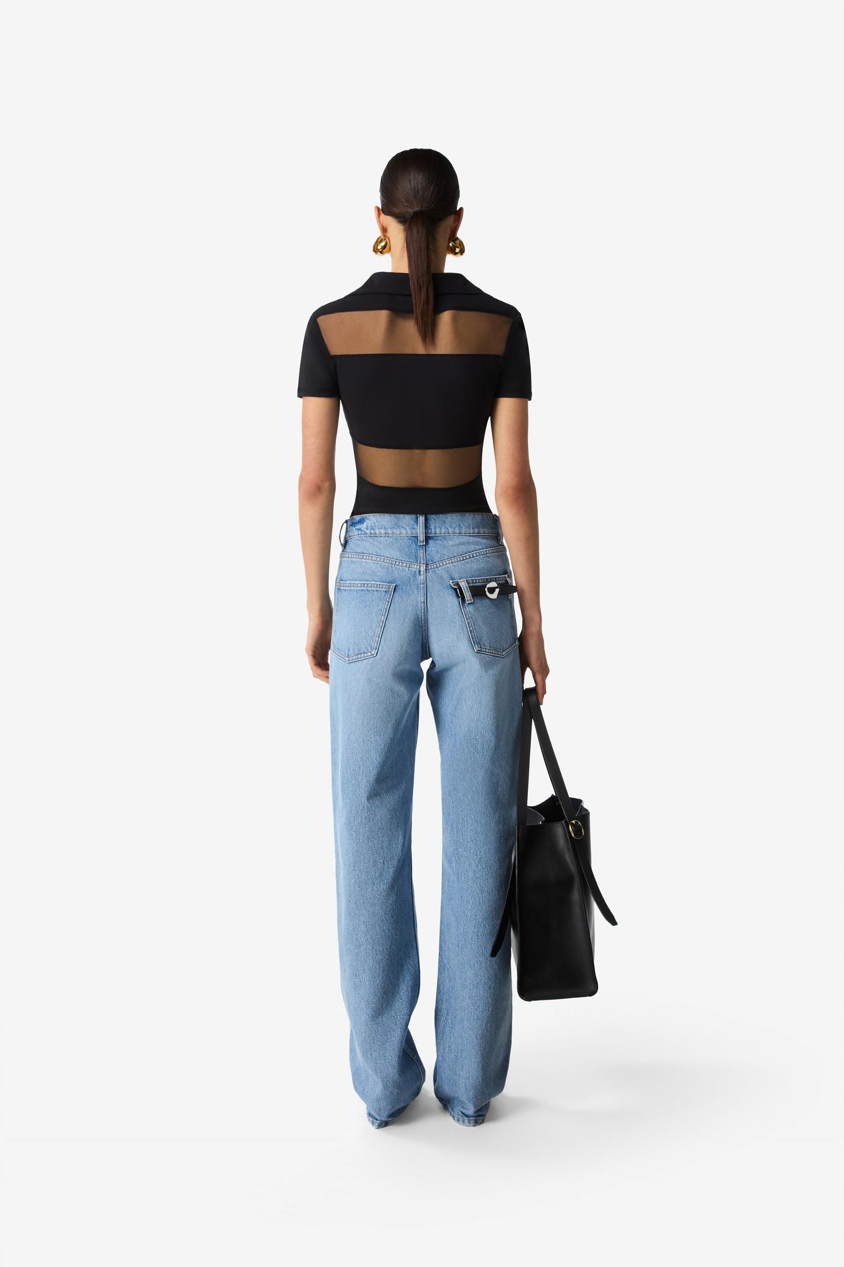 Striped Sheer Polo Top Product Image