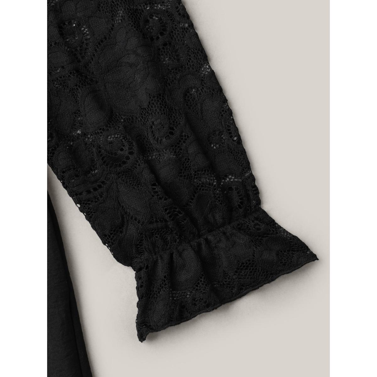 Plus Size Black Lace Sheer Sleeve Flared Jumpsuit Women Elegant Extra Long Sleeve Heart neckline Elegant Loose Jumpsuits BloomChic 10/M Product Image