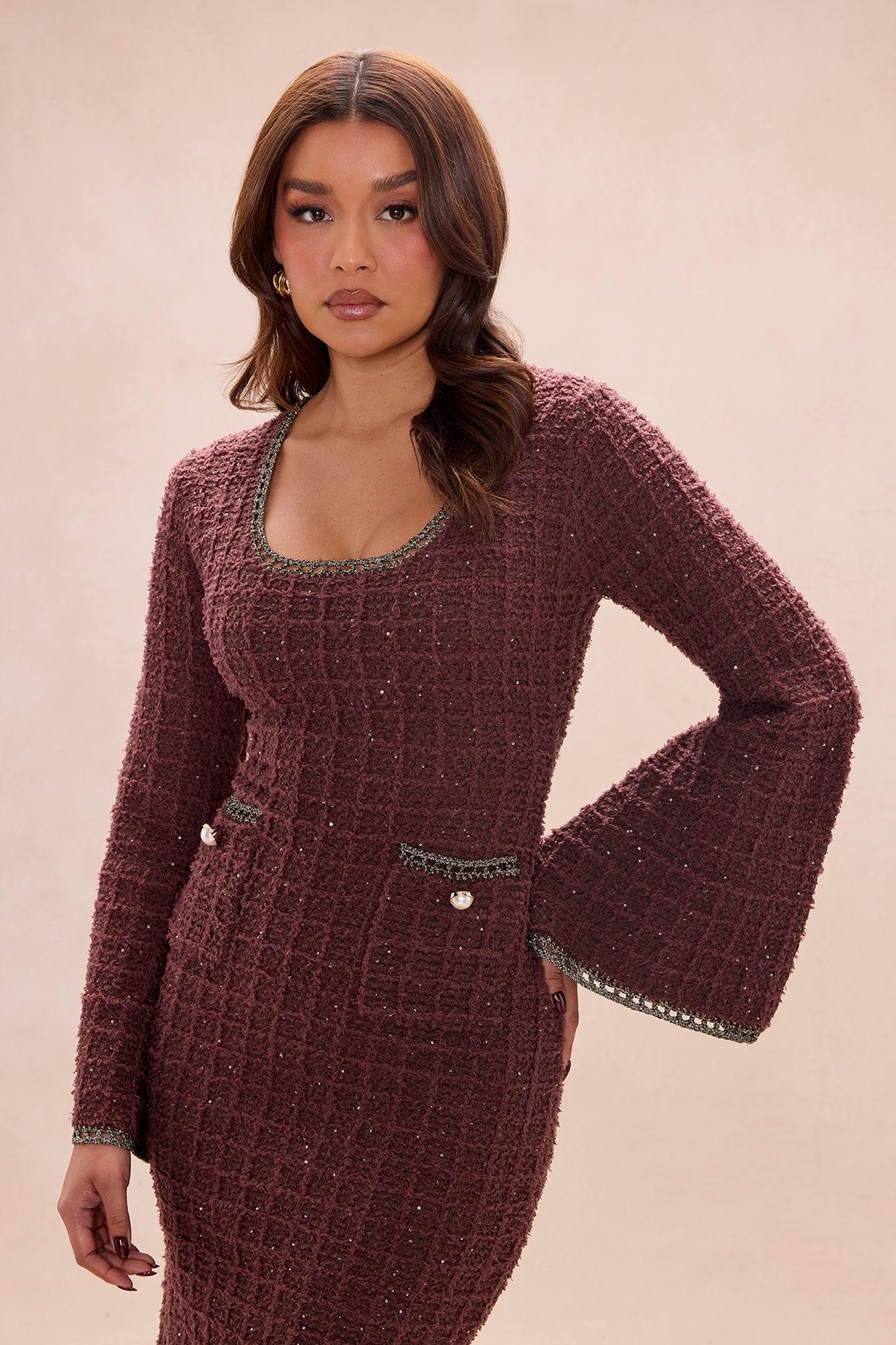 Brooke Embellished Tweed Maxi Dress - Chocolate Female Product Image